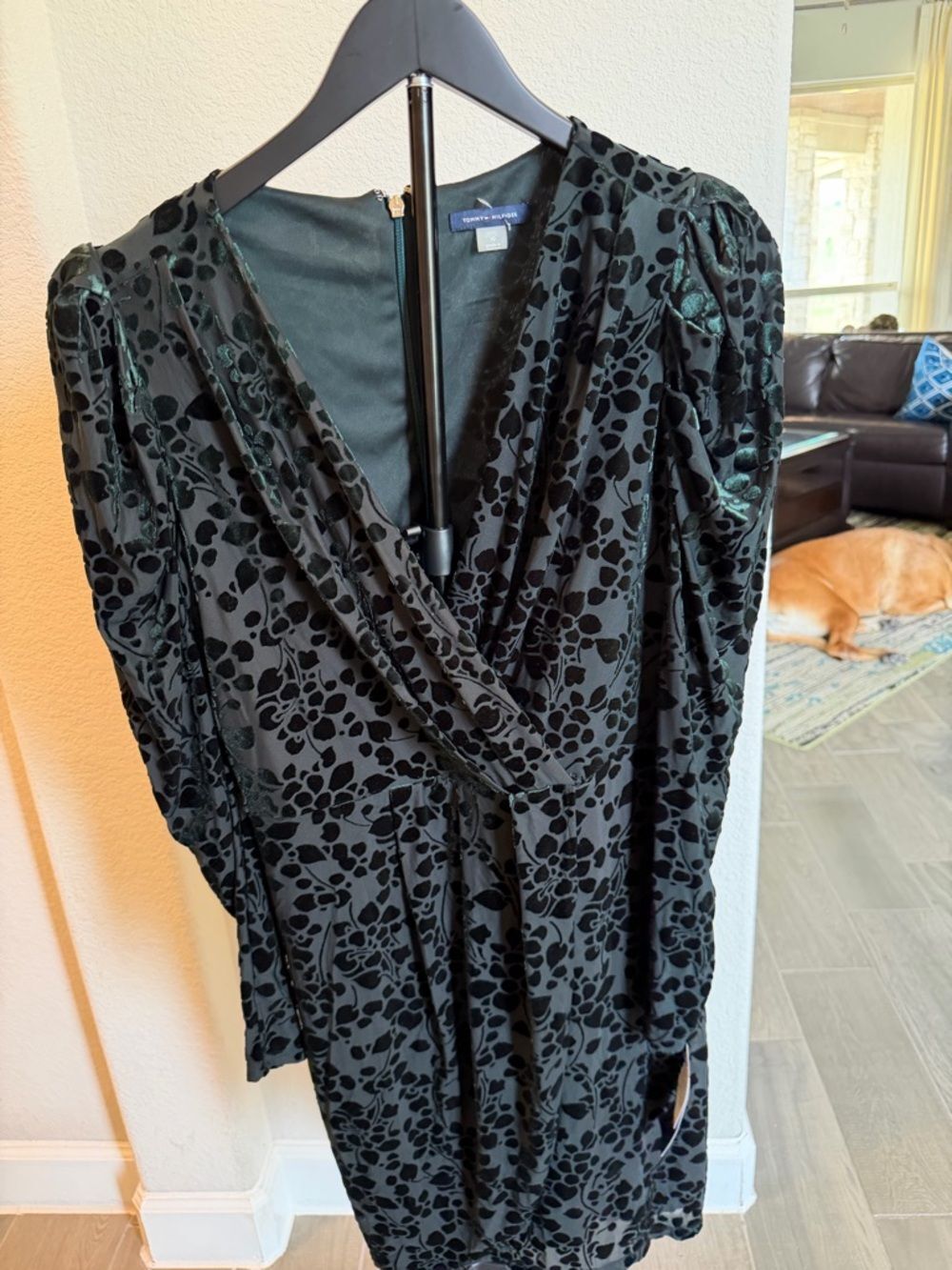 Tommy Hilfiger Green Velvet  Floral Wrap Tunic 10